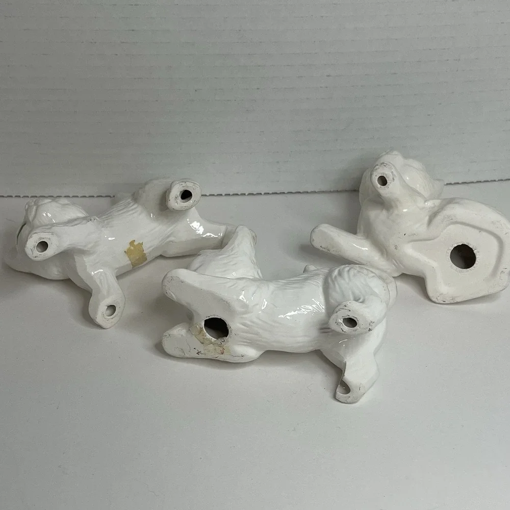 3 Vintage White Kittens Cats w/ Green Eyes Figurines Ceramic Cute 3-4